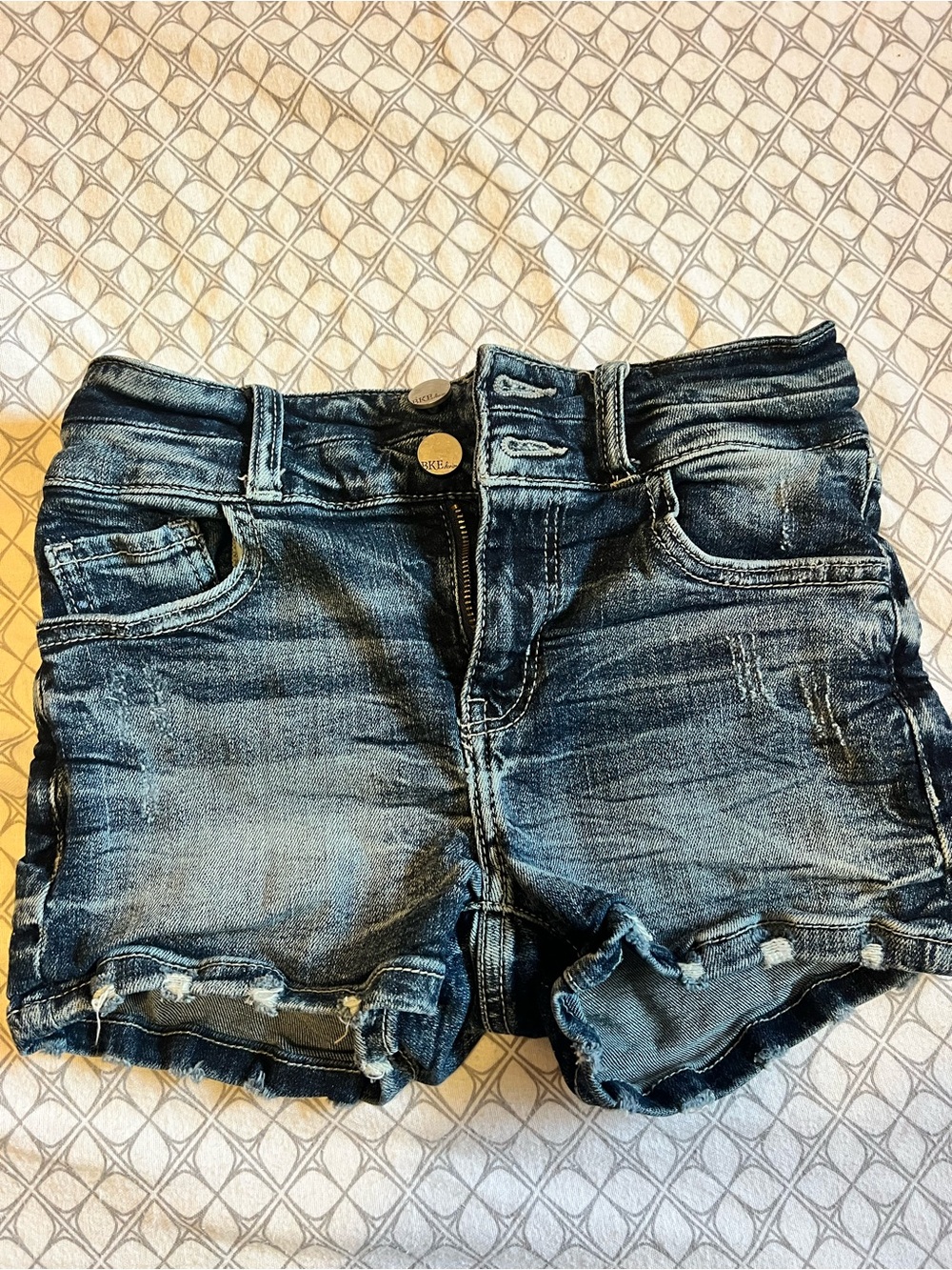 Buckle Dark Blue Distressed Denim Ruffle Hem Shorts